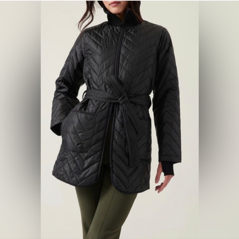 Athleta Mendocino Water Resistant Belt Coat BLACK XL